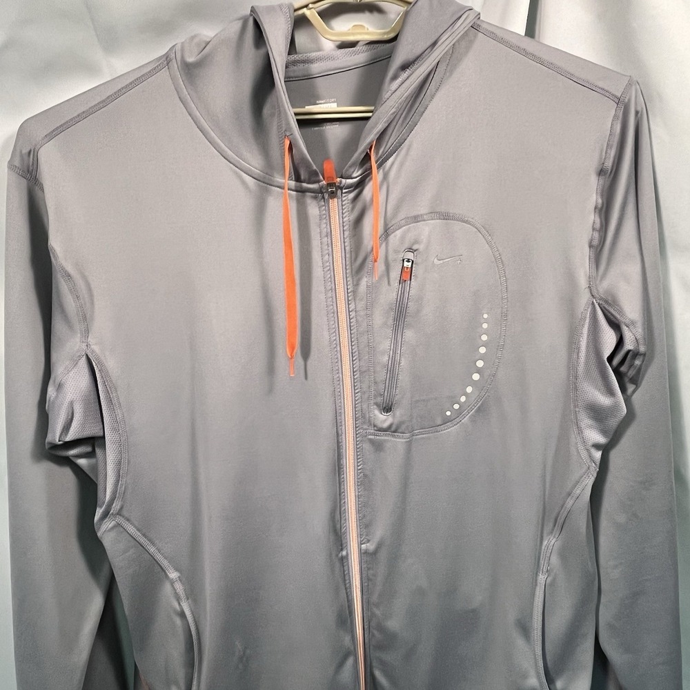Nike+ Dri-FIT Mens Gray Lightweight Hooded Zip Up Jacket Athletic XXL Reflective